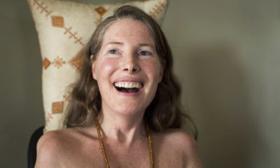 Betsy Davis smiles during her "Right To Die Party" in Ojai, Calif. Davis threw herself the party as she became one of the first to use a California law to take her own life in 2016.