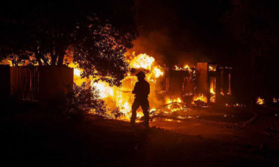 Photo of firefighter battling the Carr Fire in Redding, California