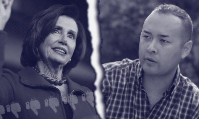 Photo combo of Nancy Pelosi and Andrew Janz