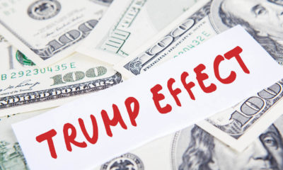 100 dollar bills labelled Trump Effect
