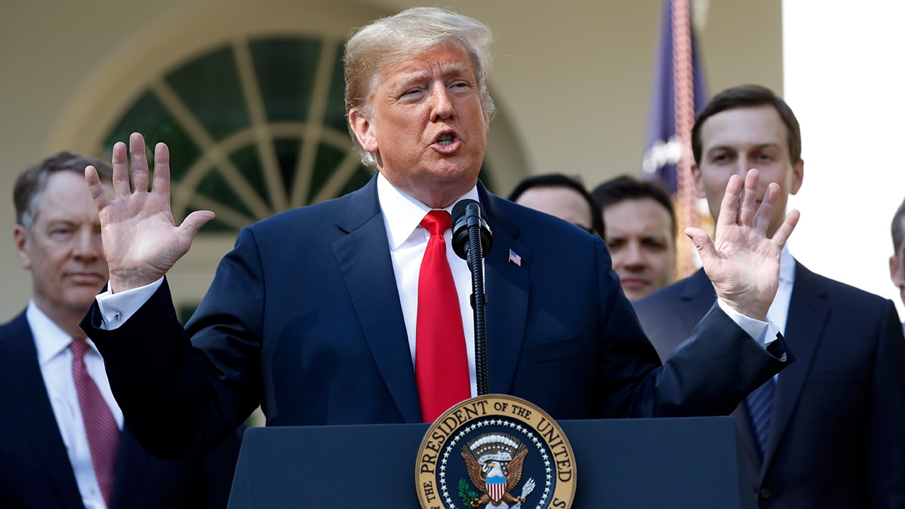 Photo of President Donald Trump as he announces a revamped North American free trade deal