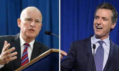 Photo combination of Jerry Brown and Gavin Newsom