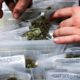Photo of an employee stocking cannabis at a store