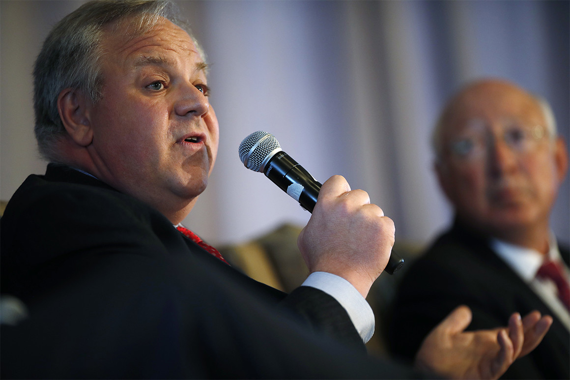 Photo of David Bernhardt at the microphone