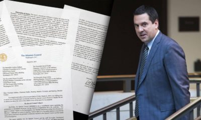 Composite illustration of AG Barr's summary of the Mueller Report and a photo of Rep. Devin Nunes