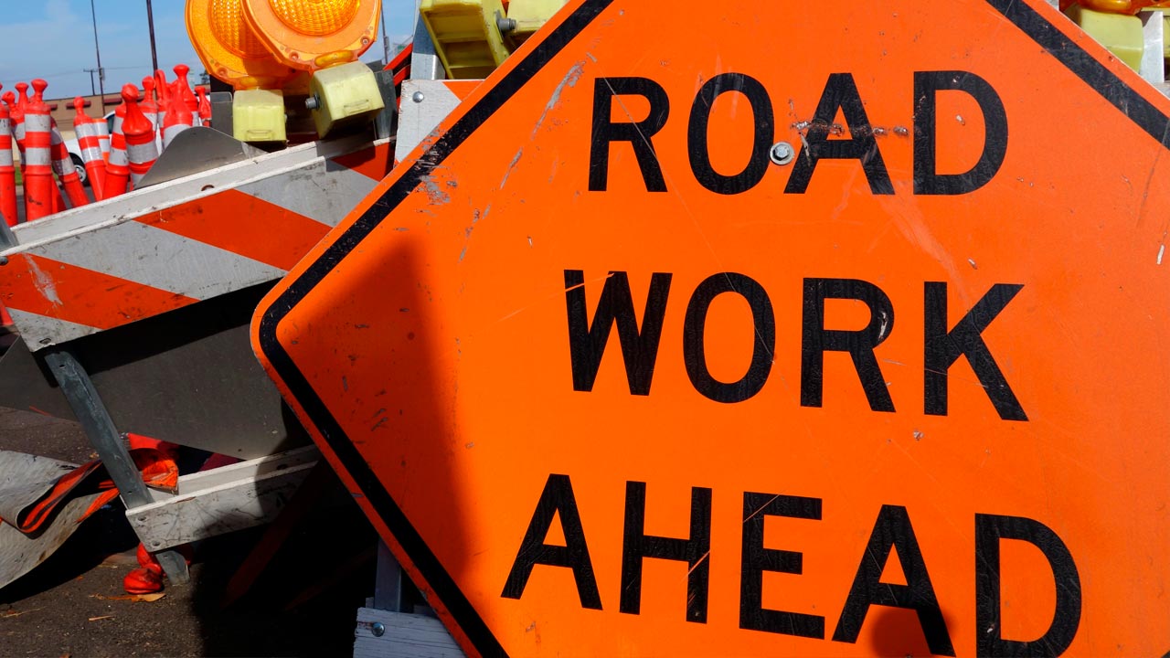 Road work ahead sign