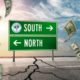 Composite illustrating the tug-o-war between north and south Fresno over street funding