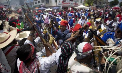 Photo of Mexicans representing indigenous soldiers and the French army
