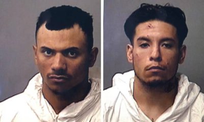 mug shots of two men arrested after their stolen car killed two pedestrians