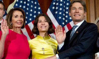 Photo of Nancy Pelosi and Rep. Tom Malinowski during a swearing-in ceremony