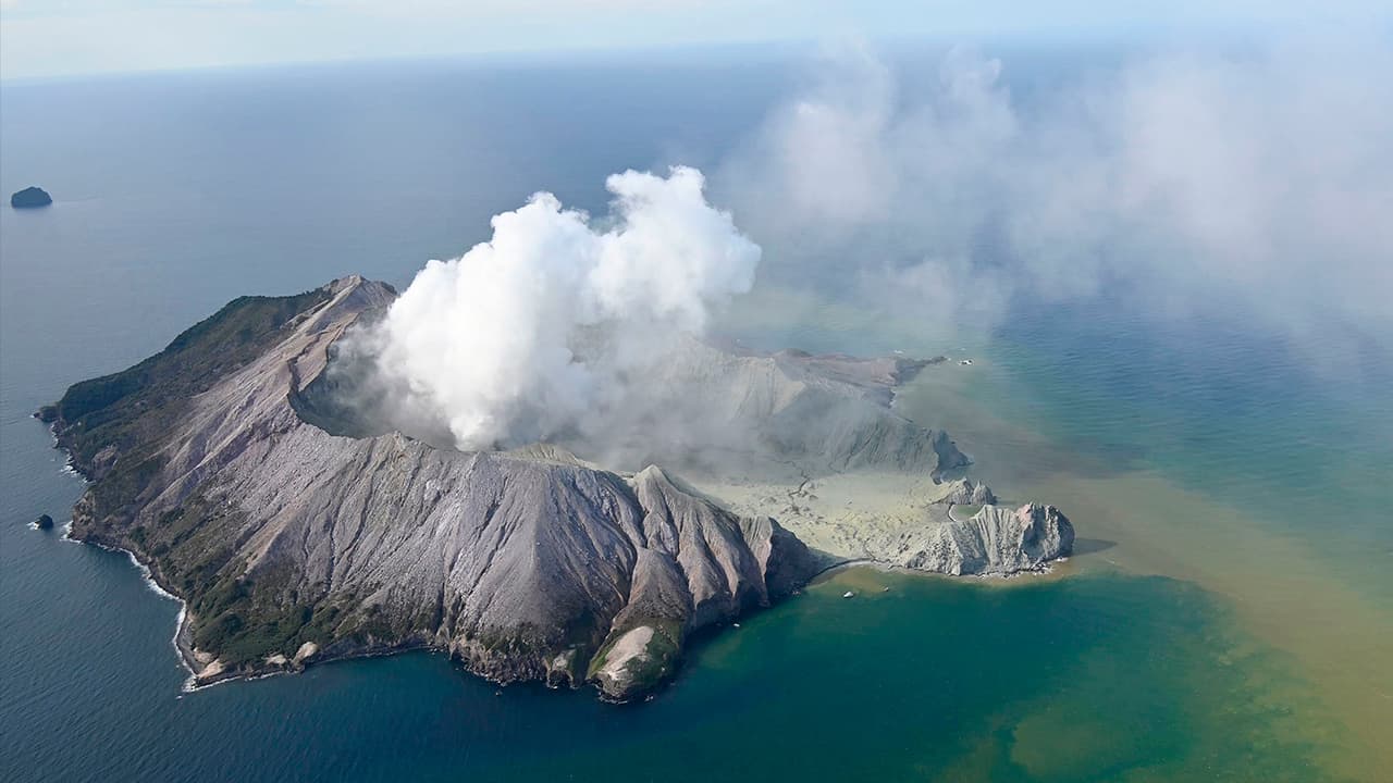 Photo of White Island after its volcanic eruption in New Zealand