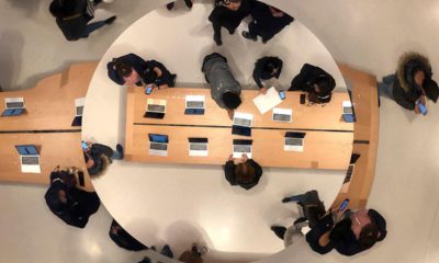 Photo of looking down through skylights above Apple's flagship store on Fifth Avenue