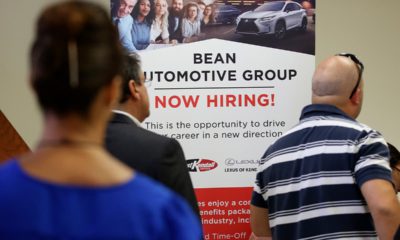 Photo of people in line at a job fair