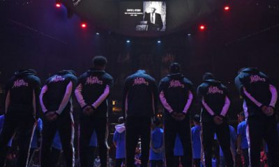 Photo of the Los Angeles Clippers during a a moment of silence Thursday, Jan. 2, 2020, in Los Angeles, prior to a basketball game against the Detroit Pistons, for former NBA Commissioner David Stern