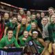 Photo of Fresno State women's basketball team after clinching a share of the Mountain West titleWo