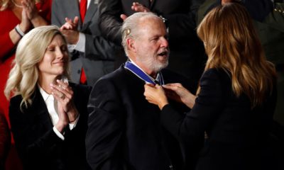 Photo of First Lady Melania Trump presenting Rush Limbaugh with the Presidential Medal of Freedom