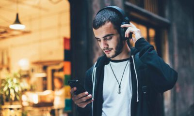 Photo of a man wearing headphones
