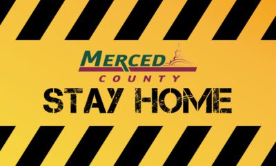 Merced County logo merged with Stay at Home order in black and yellow
