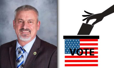 Side by side images of resigned Central Unified trustee Richard Atkins and a 2020 ballot box