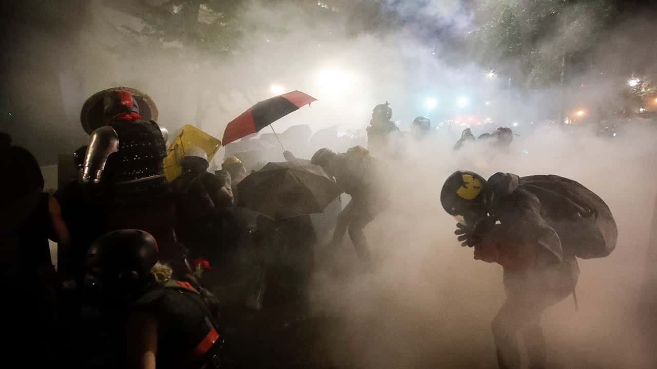 Photo of protesters in Portland
