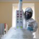Photo of an employee with a coronavirus vaccine